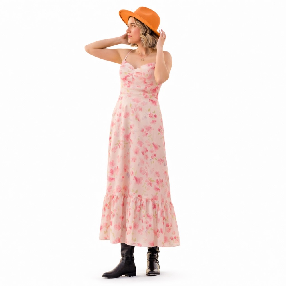 AW Bridal Peach Blossom Breeze Floral Midi Dress